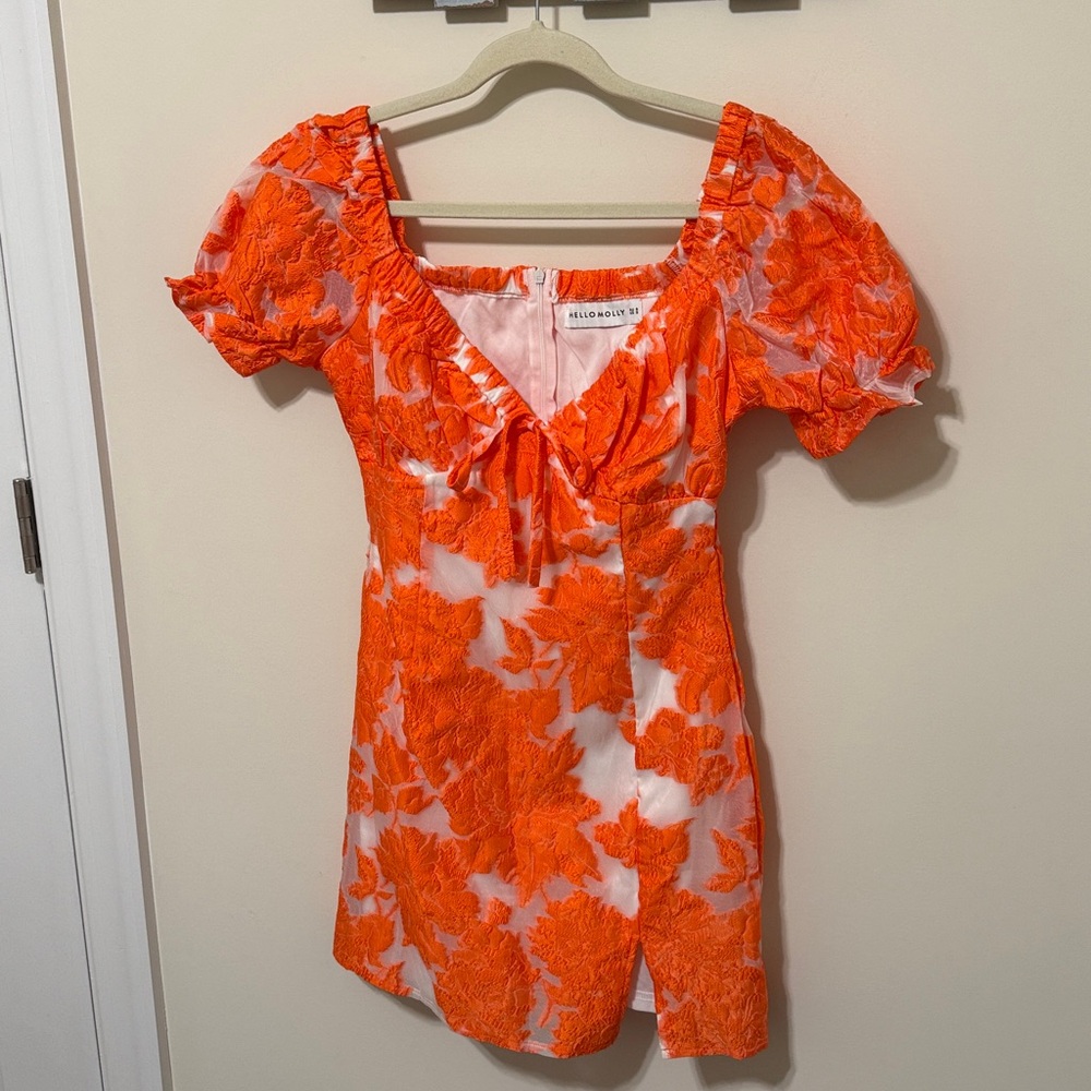 Hello Molly Women’s Villa Bright Orange and White Baby Doll Mini Dress / Size S